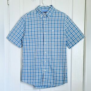 Ralph Lauren Chaps Light Blue Checkered Casual Button Down Shirt Med
